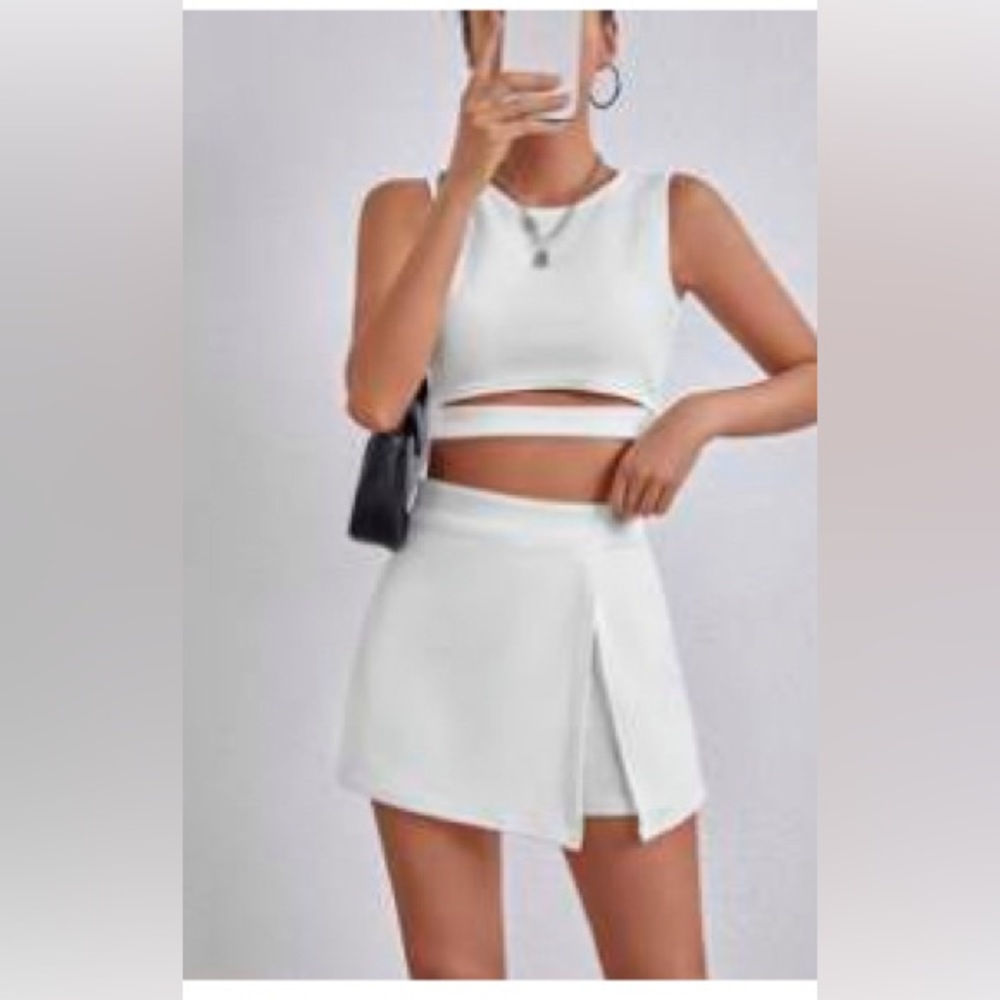 White Crop Top and Skirt Set